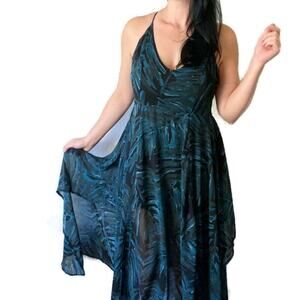 Lulu's Turtle Bay Black and Teal Green Handkerchief Dress Size XL